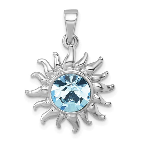 STERLING SILVER SUN NECKLACE WITH AQUA CLEAR CRYSTAL