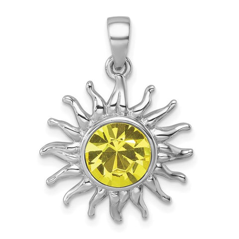 STERLING SILVER SUN NECKLACE WITH CITRINE CLEAR CRYSTAL