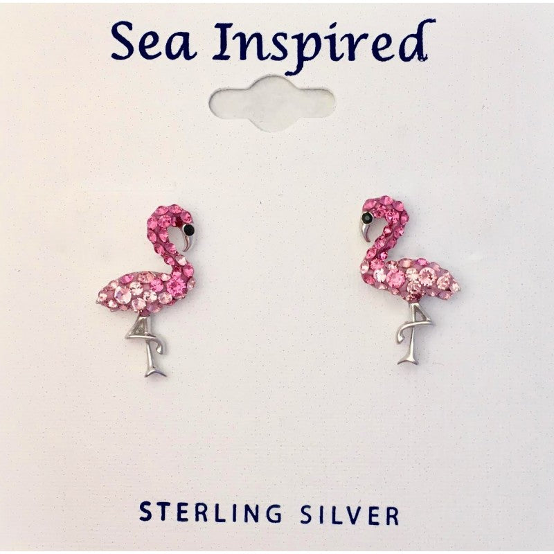 PINK FLAMINGO POST EARRINGS CRYSTAL ELEMENTS
