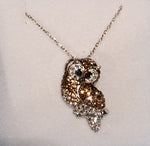 STERLING SILVER OWL PENDANT WITH CRYSTAL INLAY HIDDEN BAIL