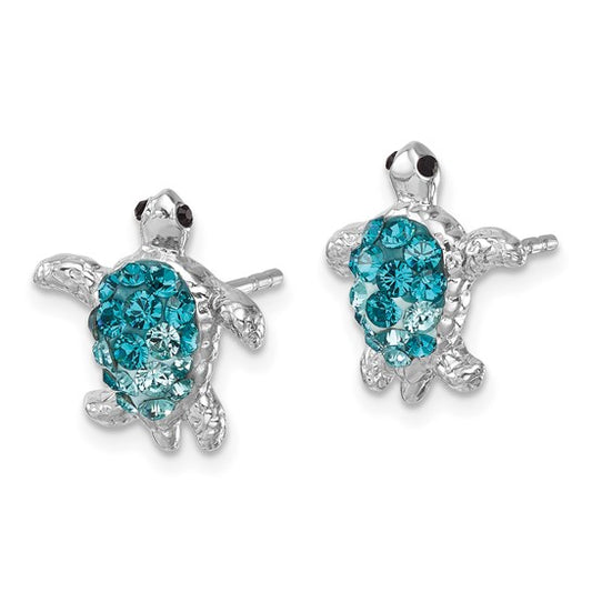 TURTLE POST EARRINGS W/ AQUA CRYSTALS