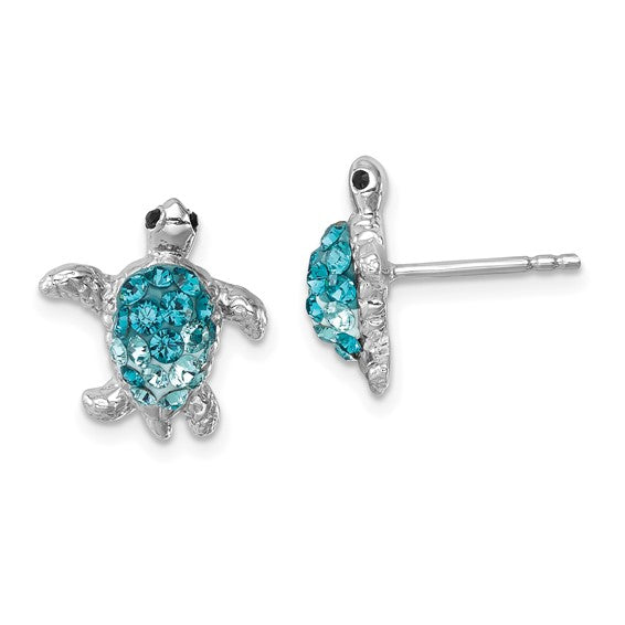 TURTLE POST EARRINGS W/ AQUA CRYSTALS