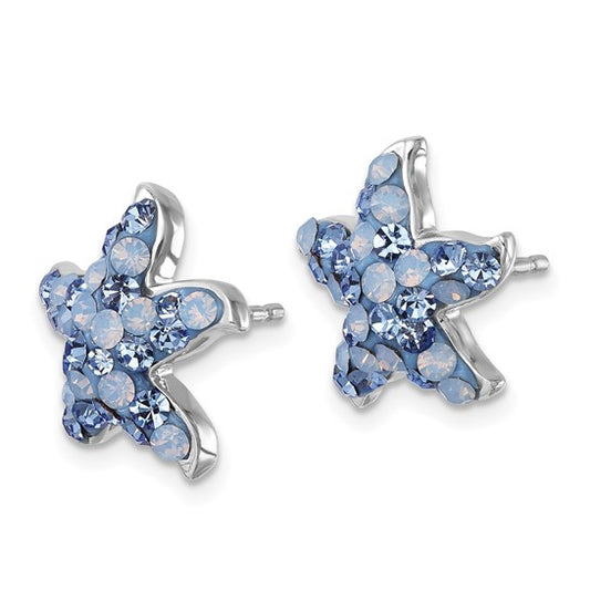 STARFISH POST EARRING WITH BLUE & CLEAR MIX CRYSTAL