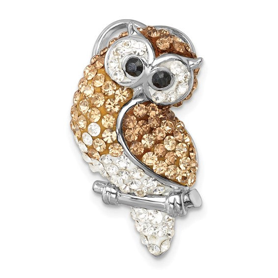 STERLING SILVER OWL PENDANT WITH CRYSTAL INLAY HIDDEN BAIL