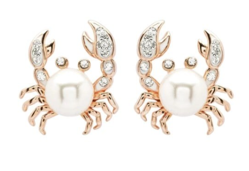 STERLING SILVER PEARL/CRYSTAL ROSE GOLD CRAB EARRINGS