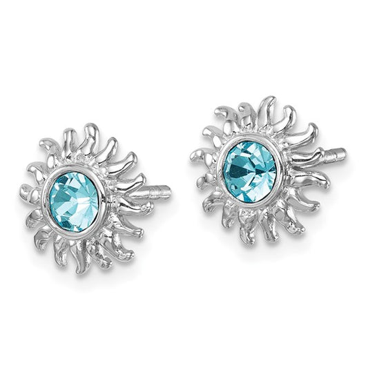 STERLING SILVER SUN BURST EARRING WITH AQUA CRYSTAL