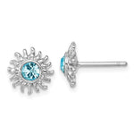 STERLING SILVER SUN BURST EARRING WITH AQUA CRYSTAL