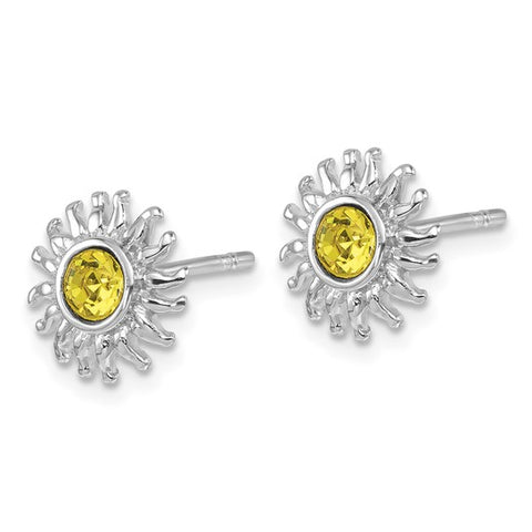 STERLING SILVER SUN POST EARRING WITH CITRINE CRYSTAL