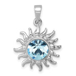 STERLING SILVER SUN NECKLACE WITH AQUA CLEAR CRYSTAL