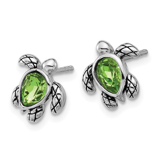 STERLING SILVER CRYSTAL TURTLE EARRINGS AUGUST BIRTHSTONE