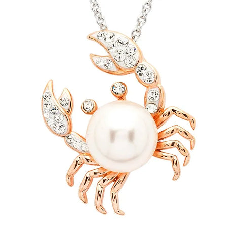 STERLING SILVER PEARL/CRYSTAL ROSE GOLD CRAB NECKLACE