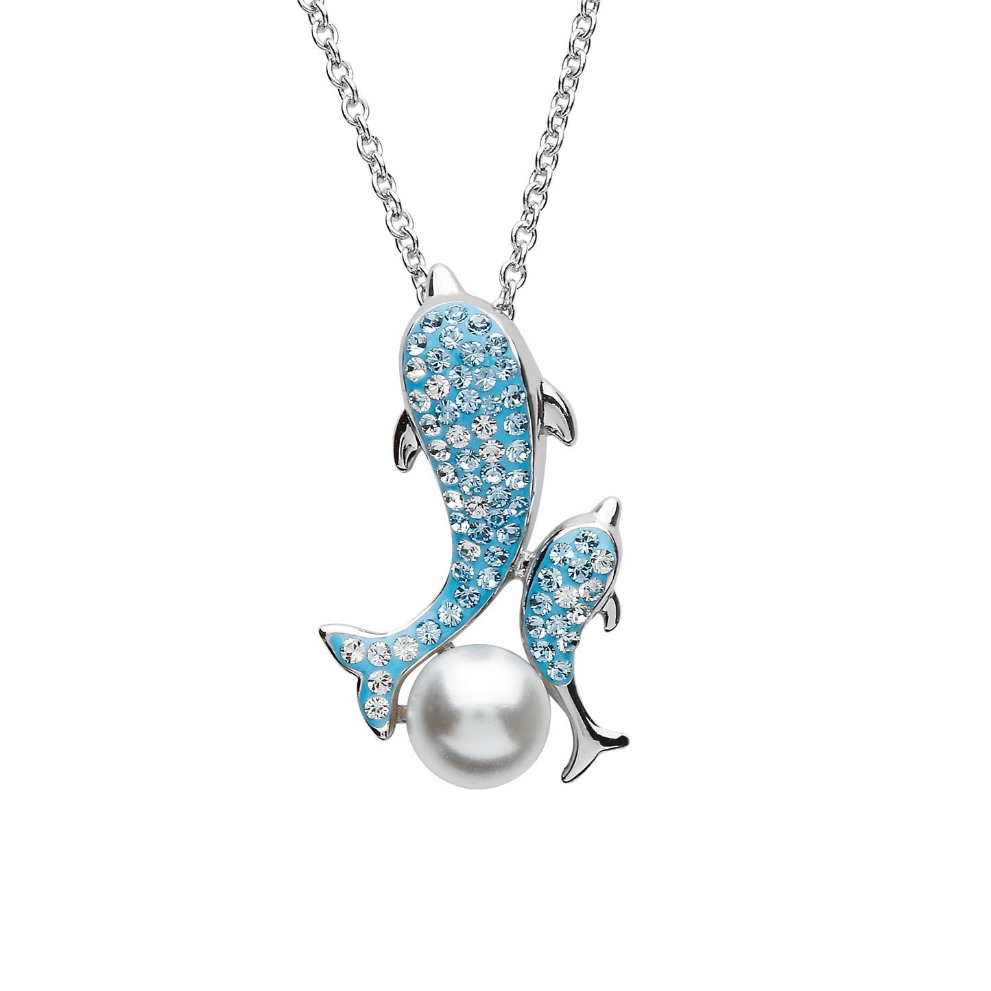 DOLPHIN & PEARL AQUA CRYSTAL NECKLACE