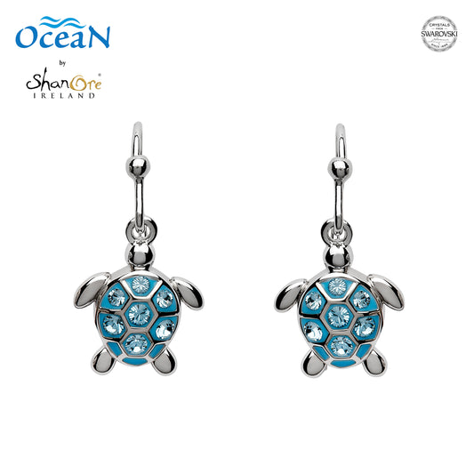 STERLING SILVER SWAROVSKI DROP TURTLE AQUA EARRING