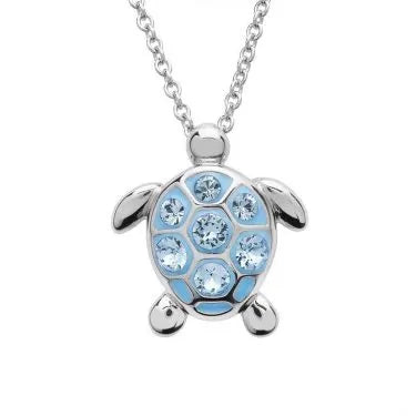 STERLING SILVER AQUA SWAROVSKI CRYSTAL TURTLE NECKLACE