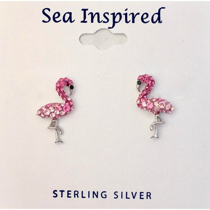 PINK FLAMINGO POST EARRINGS CRYSTAL ELEMENTS